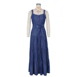 women's denim suspender maxi skirt