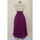 Women's Mid Length Fashion High Waist Pleated Drawstring Skirt