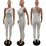 Fashionable mesh panelled jumpsuit with chest pad
