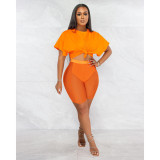 Two-piece set of short T-shirt mesh shorts with exposed navel