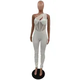Fashionable mesh panelled jumpsuit with chest pad