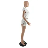 Women's Button Lapel Sleeveless Top Shorts Two Piece Solid Stretch Casual Set