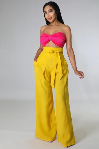 High Waist Tie Casual Wide Leg Pants