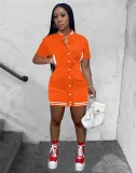 Women's Summer Short Sleeve Button Baseball Dress Sports Casual Mid Skirt Women