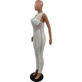 Fashionable mesh panelled jumpsuit with chest pad