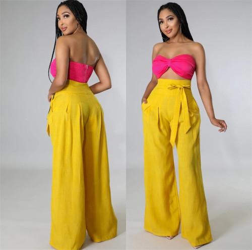 High Waist Tie Casual Wide Leg Pants