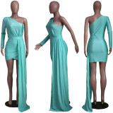Fashion Casual Slanted Shoulder Irregular Solid Color Dress Party Evening Dress