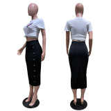 Women's Skirt Single Row Metal Buckle Casual Hip Skirt Multicolor