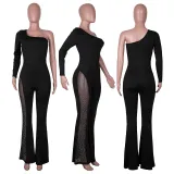 Fashion mesh stitching hot diamonds flare jumpsuit
