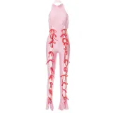 women's solid color halter neck strapless trousers jumpsuit