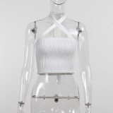 Wavy texture tube top strappy halter top sexy temperament T-shirt