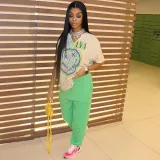 Loose Letter Print Athleisure Smiley Short Sleeves