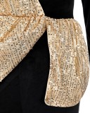 Black Gold Double Short Skirt Solid Color Temperament Commuter High Waist Fashion Sequin Dress