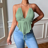 Low-cut V-neck hanging suspender top temperament sexy strapless backless vest women