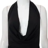 Solid color sleeveless sexy halter neck deep V drawstring casual shorts jumpsuit women