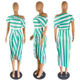 women's striped off shoulder irregular dress