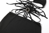 Sexy Hollow Lace-up Halter High Waist Tight Street Style Hip Dress