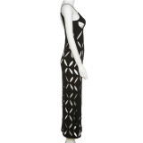 Dress Symmetrical hollow solid color suspenders slim fit sexy hot girl temperament long skirt female