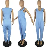 Women's Sleeveless V-Neck Loose Pocket Jumpsuit