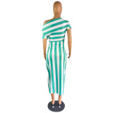 women's striped off shoulder irregular dress