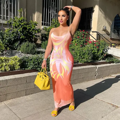 women's sexy suspenders temperament print dress