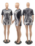 Fashion Printing Women Sexy Mini Dress Casual Tshirt Dress F6996