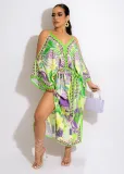 suspenders boho print dress NK312