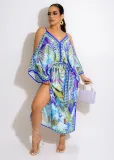 suspenders boho print dress NK312