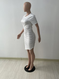 Sexy Skinny Dress Side Waist Pleated Skirt With Slant Hem
