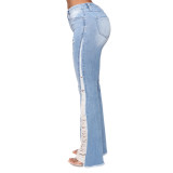 Women's Casual Pants Pack Hip Light Blue Large Size Shredded Denim Trousers