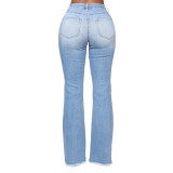 Women's Casual Pants Pack Hip Light Blue Large Size Shredded Denim Trousers