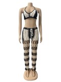 Women's Hollow Perspective Two-piece Beach Style Fishnet Color Matching Hand Hook Sexy Suit