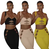 vest cutout thread button trousers two-piece set