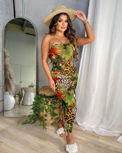 Perspective Leopard Print Sling Resort Sexy Dress