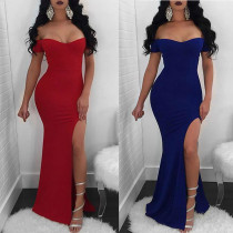 Sexy one-shoulder solid color high slit mermaid skirt