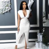 Feature Fashion Show Waist Slit Sexy Slim Fit Ruched Dress