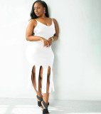 Solid color fringed plus size dress