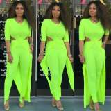Solid color sexy hollow slit two-piece set