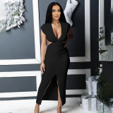 Feature Fashion Show Waist Slit Sexy Slim Fit Ruched Dress