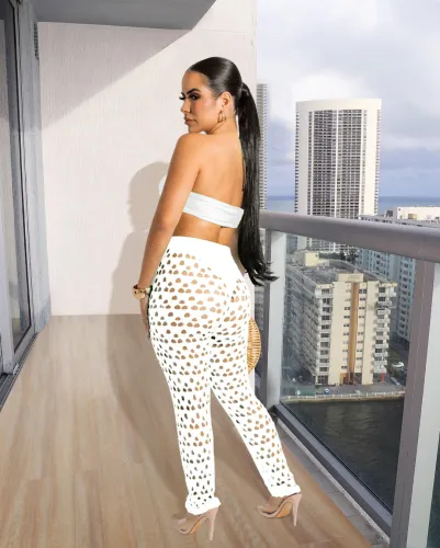 Sexy cute ripped chest wrap suit three-piece suit