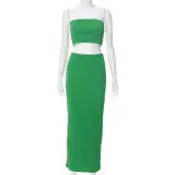 Solid Color Open Back Wrap Chest Pack Hip Long Skirt Slim Fit Casual Suit