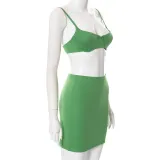 Solid color stitching sexy backless strapless navel skirt suit