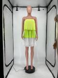 Chiffon Ruffle Contrast Color Wrap Breast Sexy Dress Short Skirt