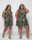 Women's Casual Camo Print Loose Pocket Zip Jumpsuit