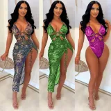 Sexy Ladies Print Tie Hoop Beachwear Two-Piece Set