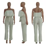 Women's Solid Color Sleeveless Casual Wrap Chest Ruffle Jumpsuit