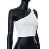 Solid Color One Shoulder Sleeveless Cropped Navel Casual Vest T-Shirt Top