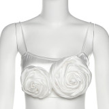 Women's suspenders with a word neck three-dimensional petals short slim cropped vest