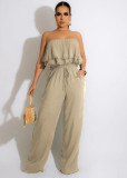 Women's Solid Color Sleeveless Casual Wrap Chest Ruffle Jumpsuit