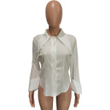 Women's New Solid Color Personality Long Neck Button Shirt Top